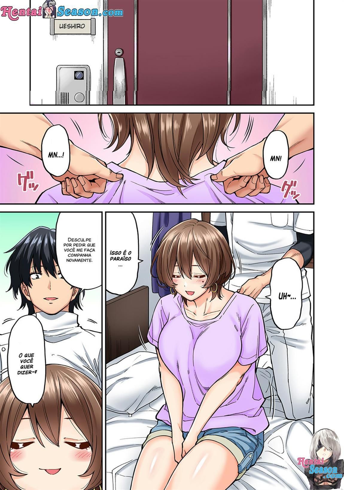 Sakura hentai foi fazer massagem na vizinha e meteu pica